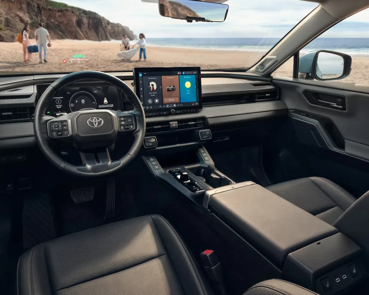 Tableau de bord du Toyota RAV4 2026 avec écran multimédia central et console de commande.